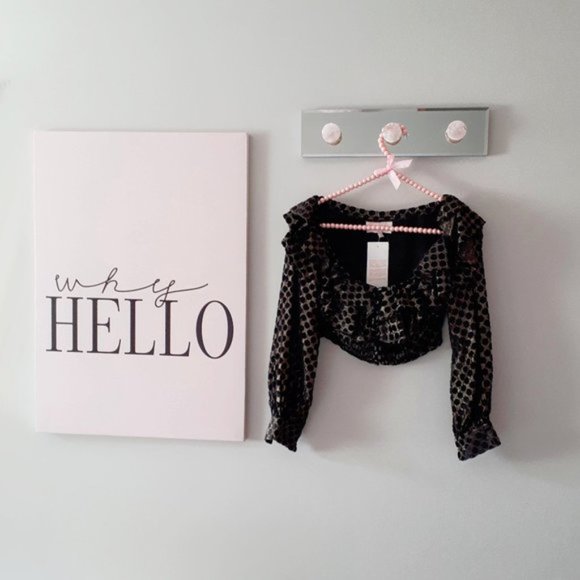 NWT Rococo Sand black & gold polka dot stripe semi-sheer crop top - Picture 2 of 8